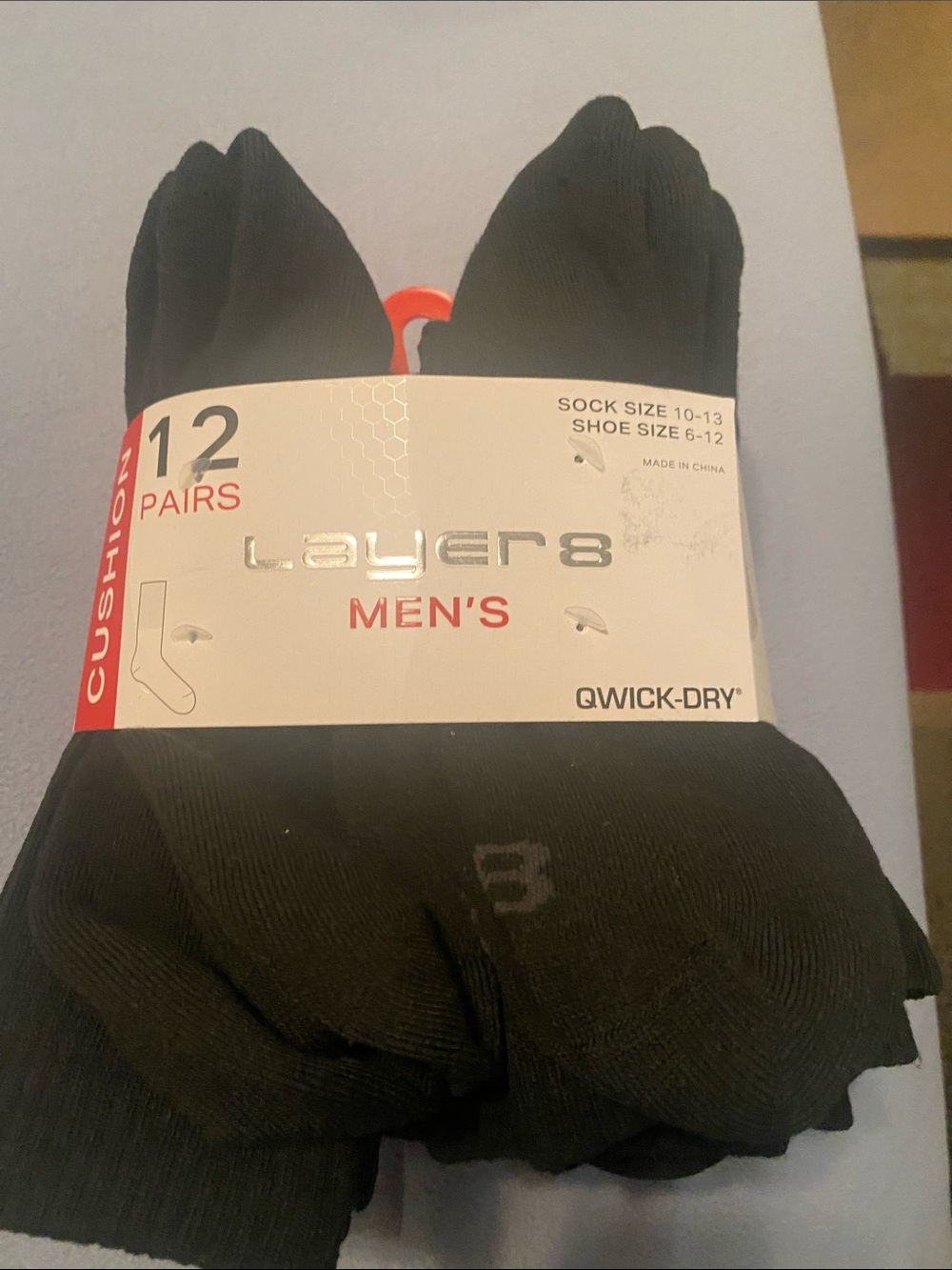Layer 8 Men's Black Cushioned Qwick-Dry Socks - Pack